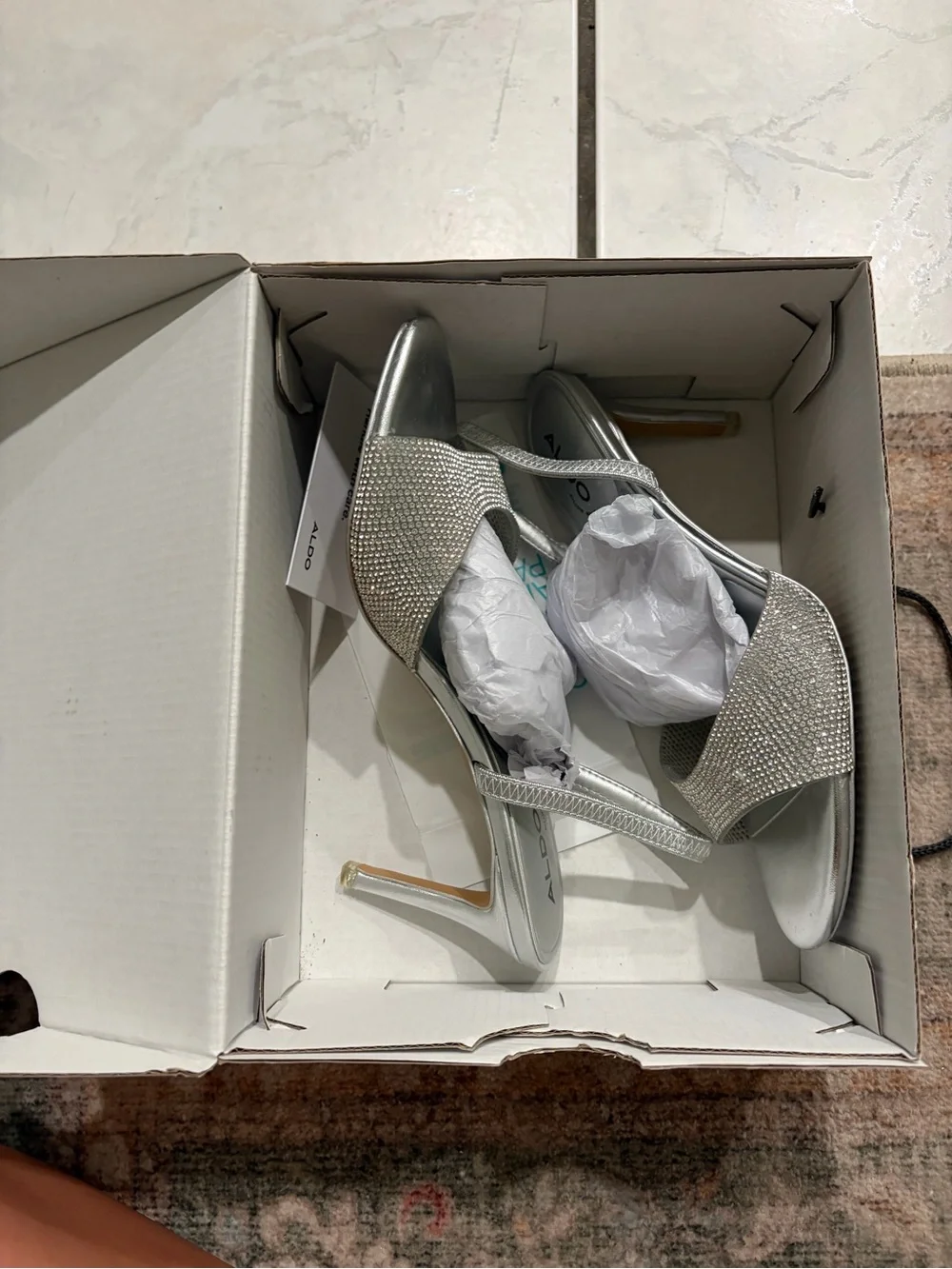 ALDO Silver Crystal Strap Slingback Sandals